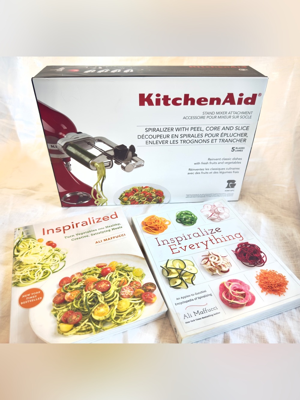 KitchenAid Blade Spiralizer with Peel Cut & Slice KSM1APC NIB Retail $129 +Books